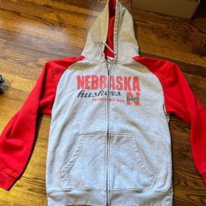 Nebraska Huskers Full Zip Hoodie Res/Grey Large